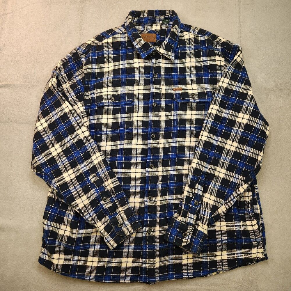 Orvis Big Bear Heavyweight Flannel Shirt Men's 2XL Blue Plaid‎ Shacket Pockets